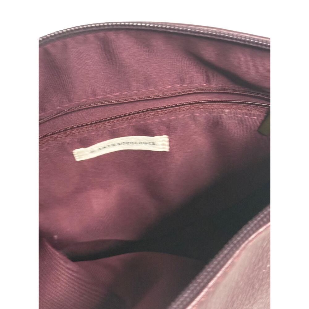 Anthropologie Faux Leather Tote Bag Set w/ 2 Zip Pouches Burgundy Antique Brass